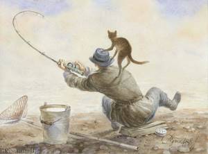 Питерские коты: акварельные мурлыки, которые принесли мировую известность Владимиру Румянцеву, На рыбалке