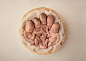 Очаровательная фотосессия мамы и ее новорожденных пятерняшек