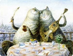 Питерские коты: акварельные мурлыки, которые принесли мировую известность Владимиру Румянцеву, Застолье